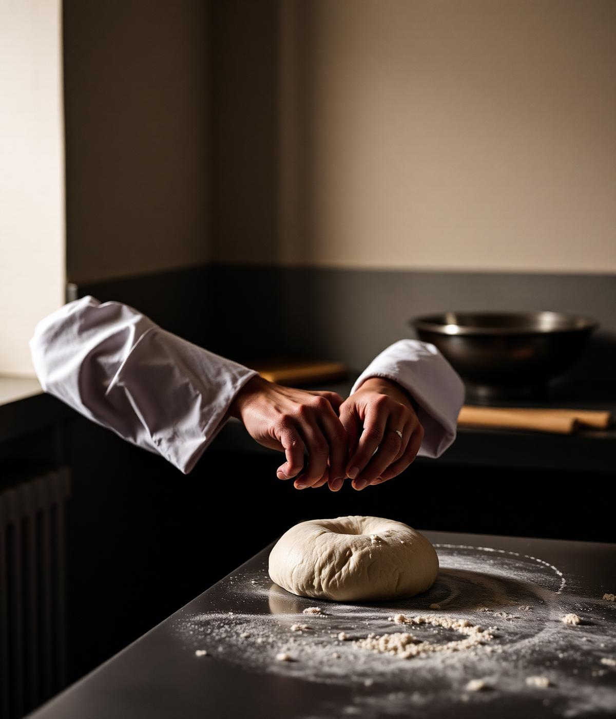 Chef preparando massa fresca artesanal na cozinha da Osteria Fiorella
